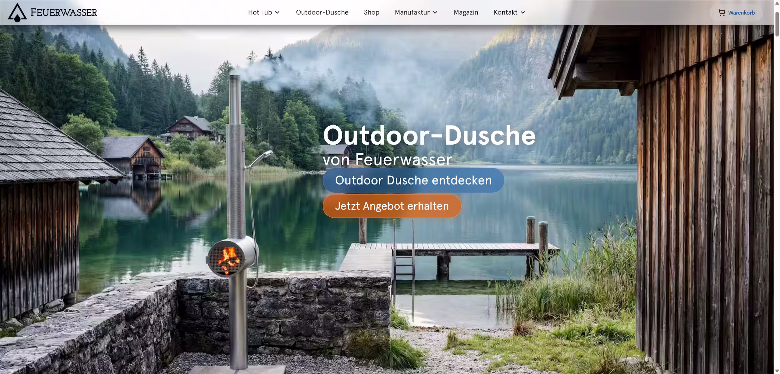 Feuerwasser Website – Desktop-Ansicht der Startseite